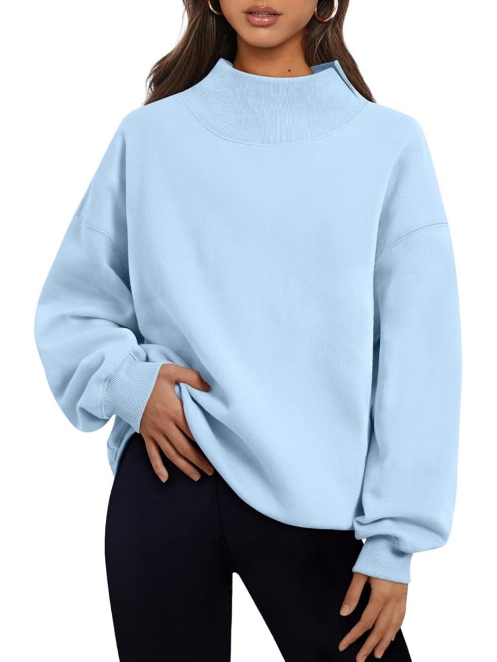 Chic Women's Oversized Mock Neck Sweatshirt - Trendy Fall Pullover Outfit